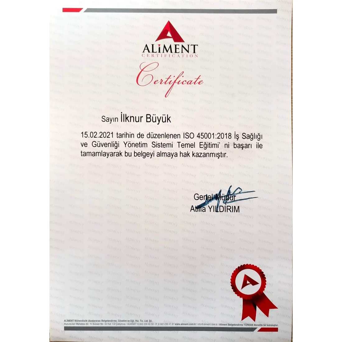 ISO 45001:2018 İş Sağlığı ve Güvenliği Yönetim Sistemi Sertifikası